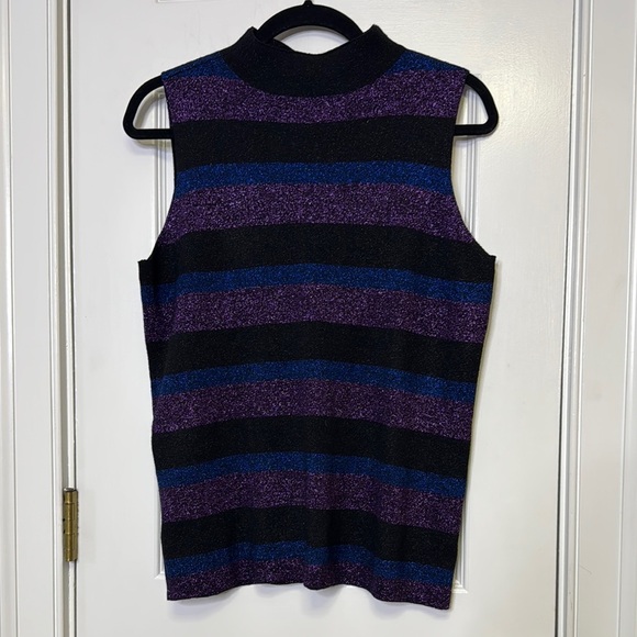 Nine West Tops - Black and Purple Sleeveless Tank Top with Stripes